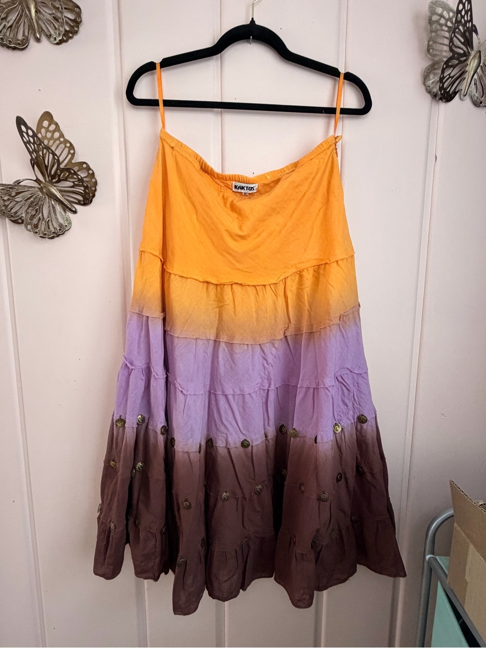 Kaktus Ombre Tiered Sundress in Orange Lavender & Brown SzM